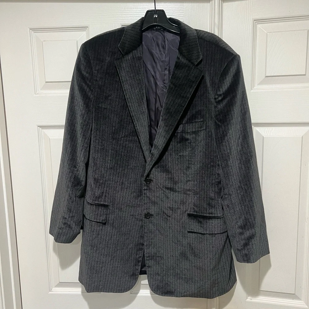 THEORY ‎ Luxe Plush Velvet Tuxedo Blazer Dark Grey Sporty Business Casual 46R